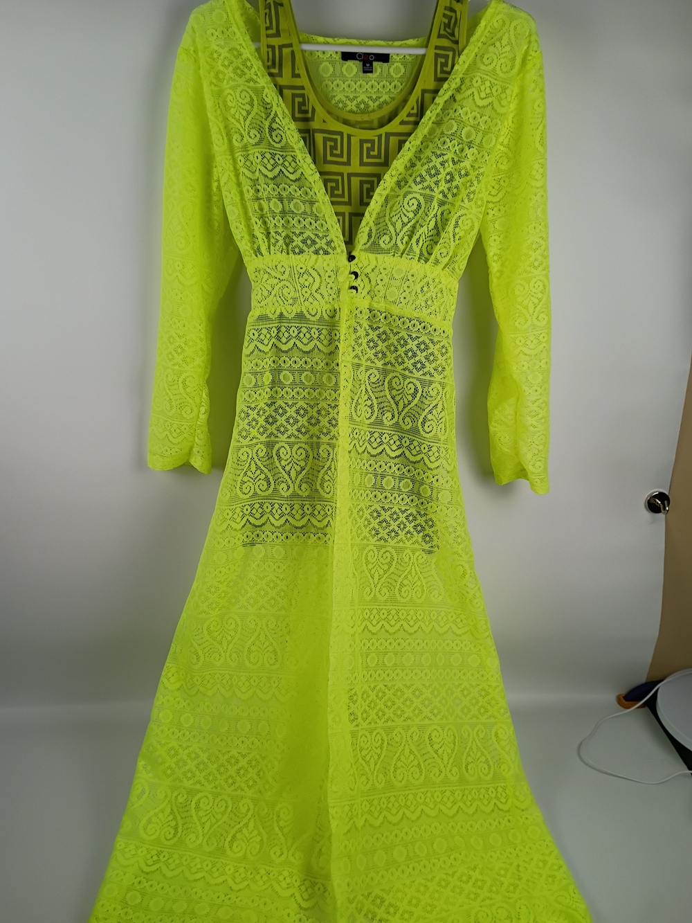 Neon Yellow Lace Long Cover-Up Dress